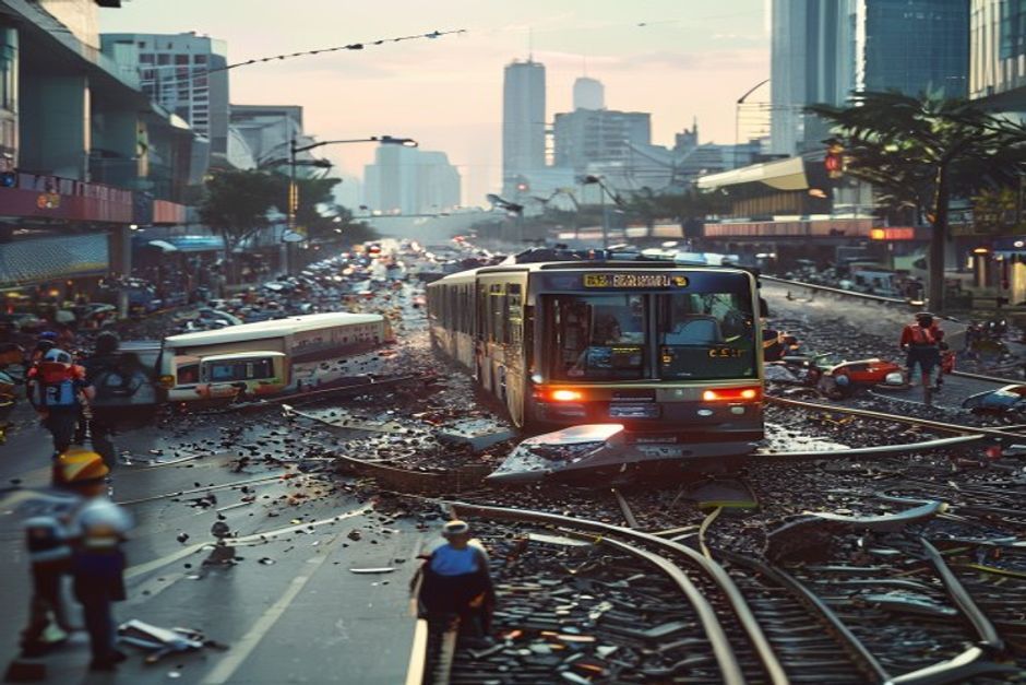 Bangkok Train Slams Bus Near Airport Link Station