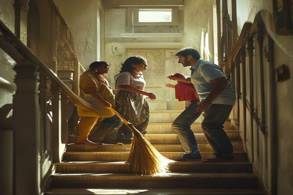 Staircase Sweep Sparks Viral Family Feud