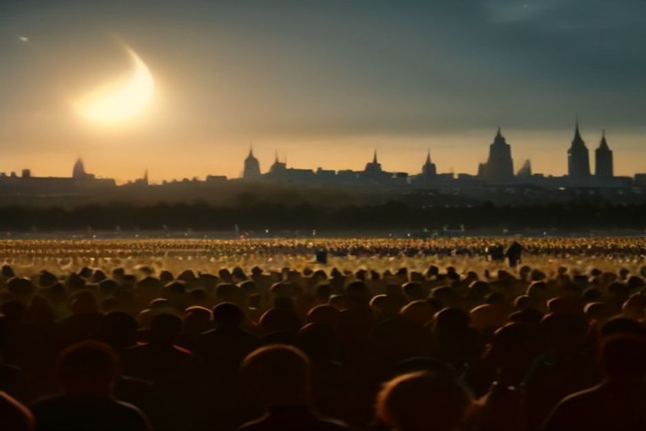 London Throng Witnesses Rare Solar Eclipse at Primrose Hill